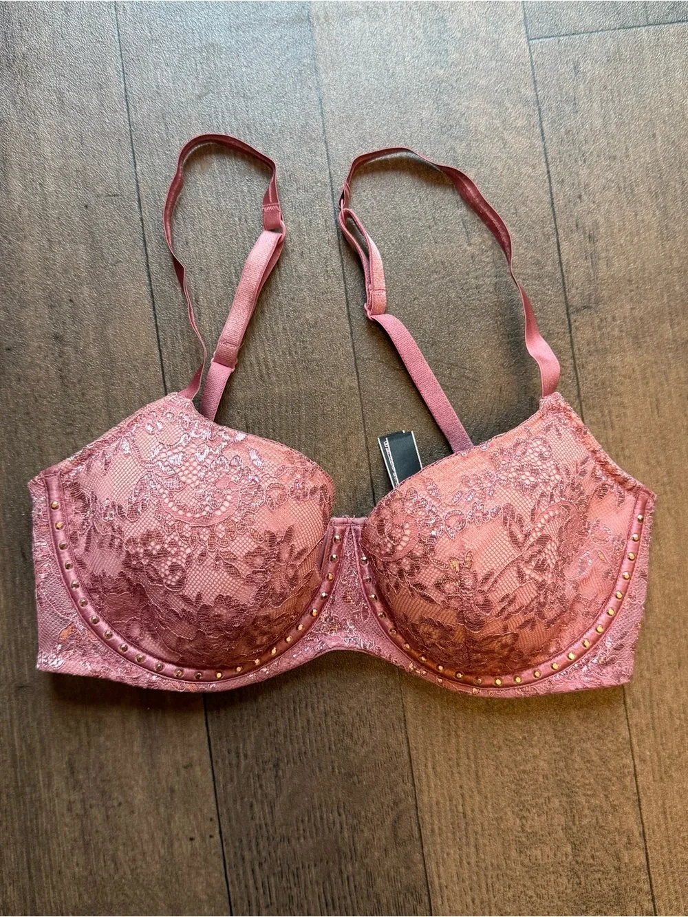 Victorias Secret 32 D Bra Pink Floral Very Sexy Balconet Underwire Studded
